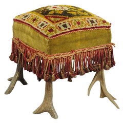Antique Antler Stool with Hand-Woven Seating Surface