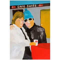 'The Pep Talk' Portrait Painting by Alan Fears Acrylic on Paper Skiing Holiday 7