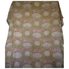 Late 19th Century, French Antique Toile Medallions on Faded Green Linen