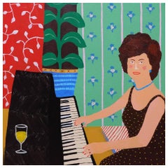 'Tipple and a Tinkle' Portrait Painting by Alan Fears Lady Piano Player