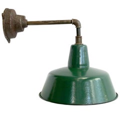 Industrial Wall Light Green Enamel Shade Cast Iron Arm