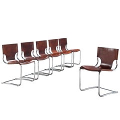 Carlo Bartoli Original Brown Leather Dining Chairs, 1971