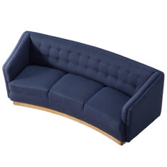Danish Navy Blue Upholstered High-Back Sofa