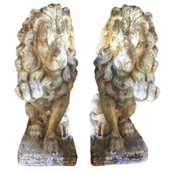 Vintage Pair of Neoclassical Lion Garden Statues