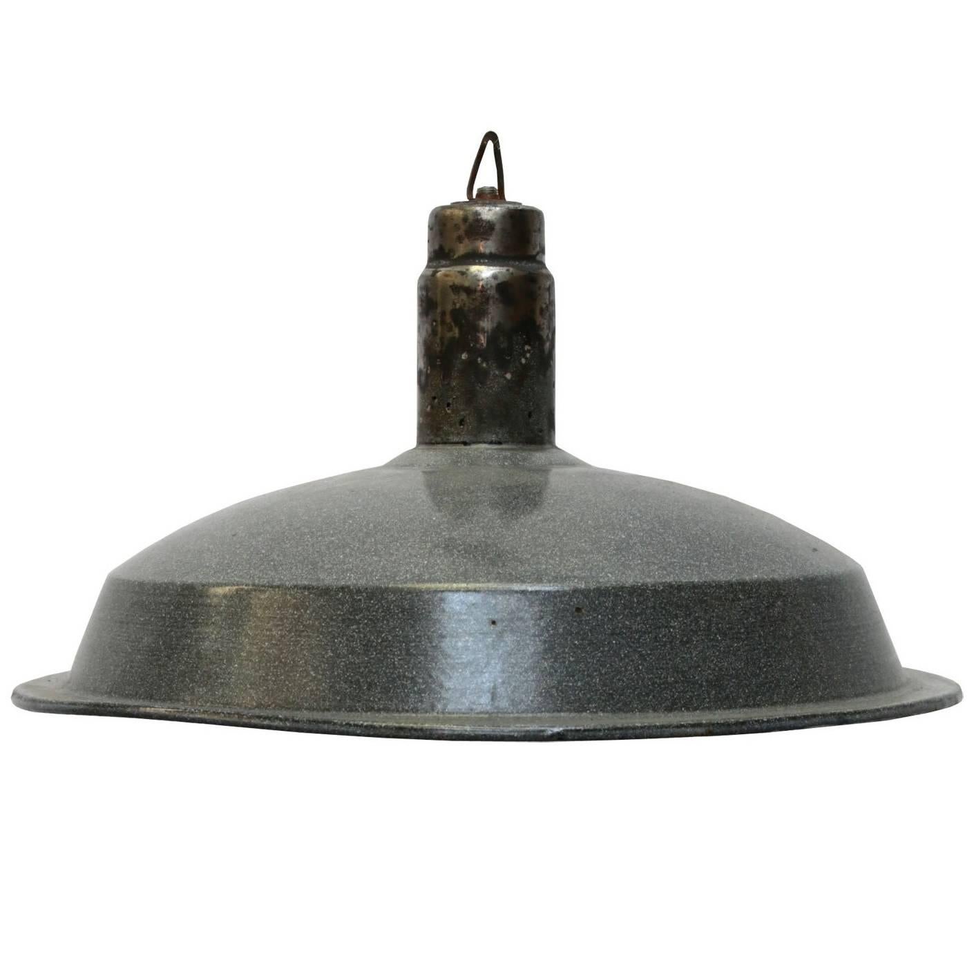 Grey Enamel Vintage Industrial Factory Pendant Lamps (2x)