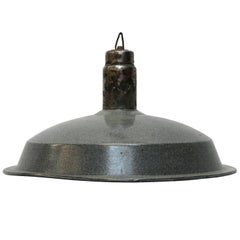 Grey Enamel Vintage Industrial Factory Pendant Lamps (2x)