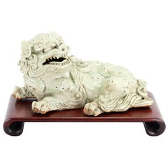 Antique Japanese Porcelain Shi-Shi Lion Dog on Later Carved Scroll Stand