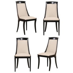 Set of Four Swedish 19th Century Ebonized Mahogany Wood and Upholstered Chairs
