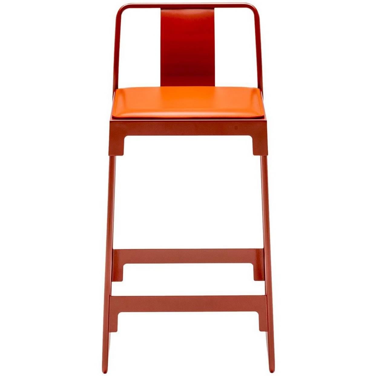 "Mingx" Indoor Steel Low Stool with Back by Konstantin Grcic for Driade For Sale