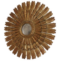 Mid-Century Palladio Carved and Gilt Sunburst Convex Mirror