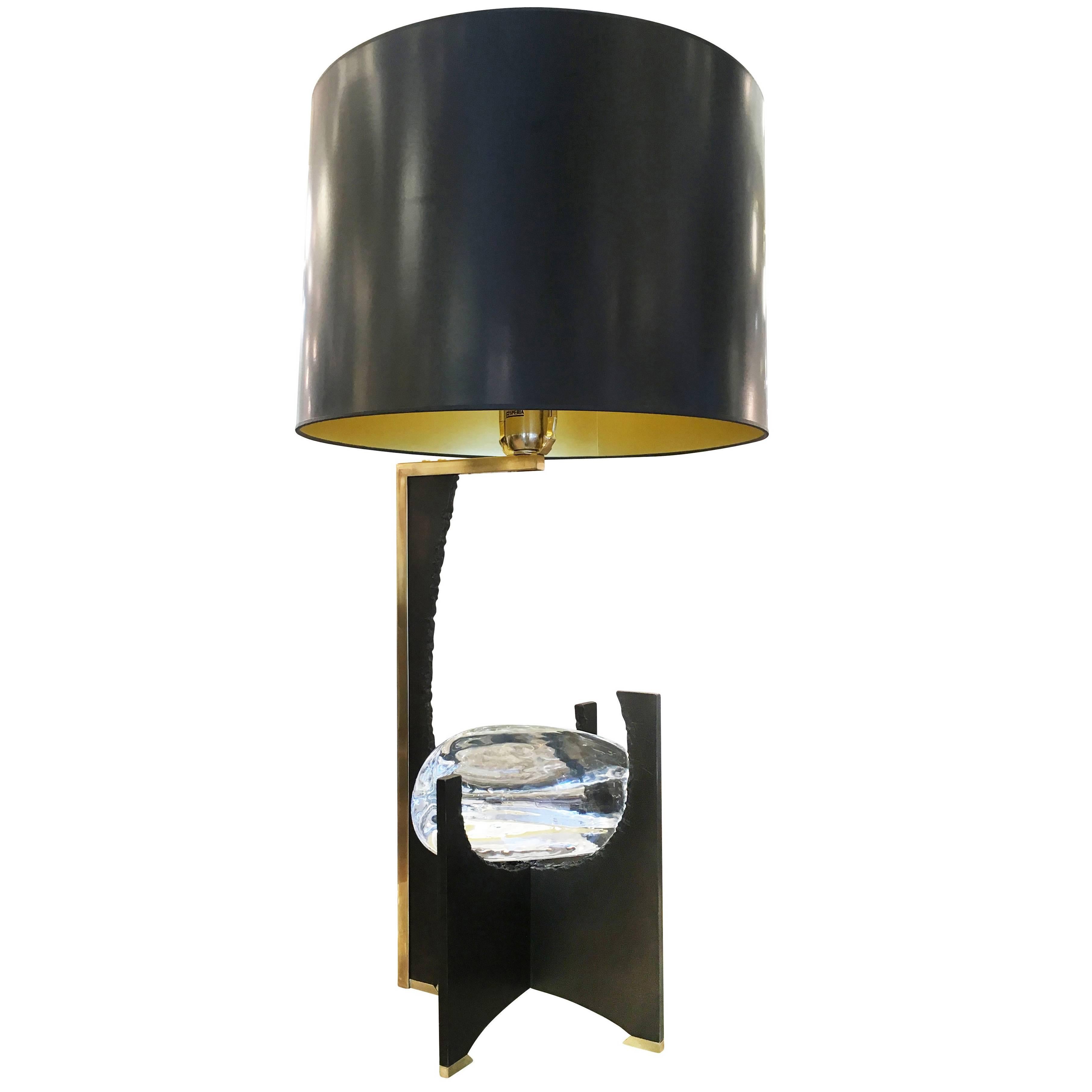 “Galileo” Black Iron and Glass Table Lamp by Esperia  for Gaspare Asaro