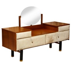 Roger Landault Creme Cowhide Vanity, France, Mid-Century 1950 10