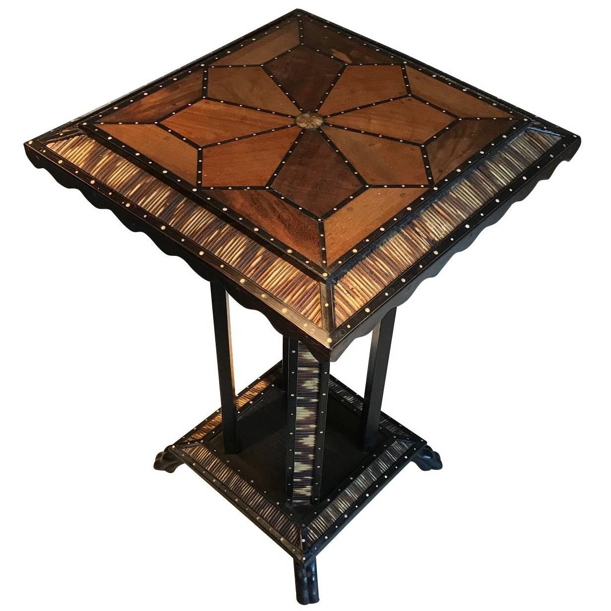 Anglo Indian Inlaid Wood Octagonal Side Table, India, 19th Century