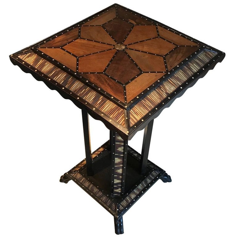 Anglo Indian Inlaid Wood Octagonal Side Table, India, 19th Century at