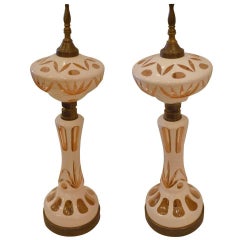 Fine Bohemian Cut Cased Glass Oil Lamp Form Table Lamps