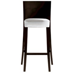 "Neoz" White Stool in Mahogany with Back Designed by Philippe Starck for Driade