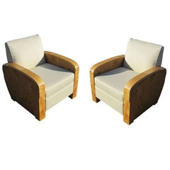 Pair of Burled Maple Art Deco Style Lounge Chairs