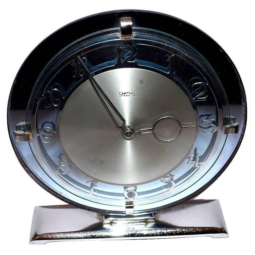 1930s Art Deco English Blue Mirror Clock by Smiths