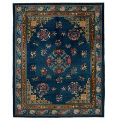 20th Century Blue and Gold Wool and Cotton Chinese Peking Rug, 1910
