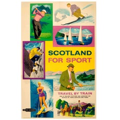 Original Vintage Scotland For Sport British Railways Poster: Golf Skifahren Segeln