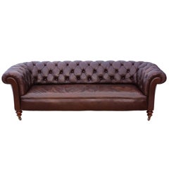 Antique Quality Victorian circa 1860 Leather Button Backed Chesterfield Sofa