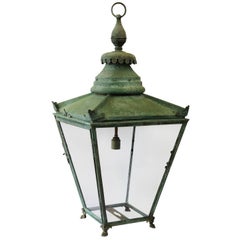 Large English Verdigris Copper Hanging Lantern, circa 1860