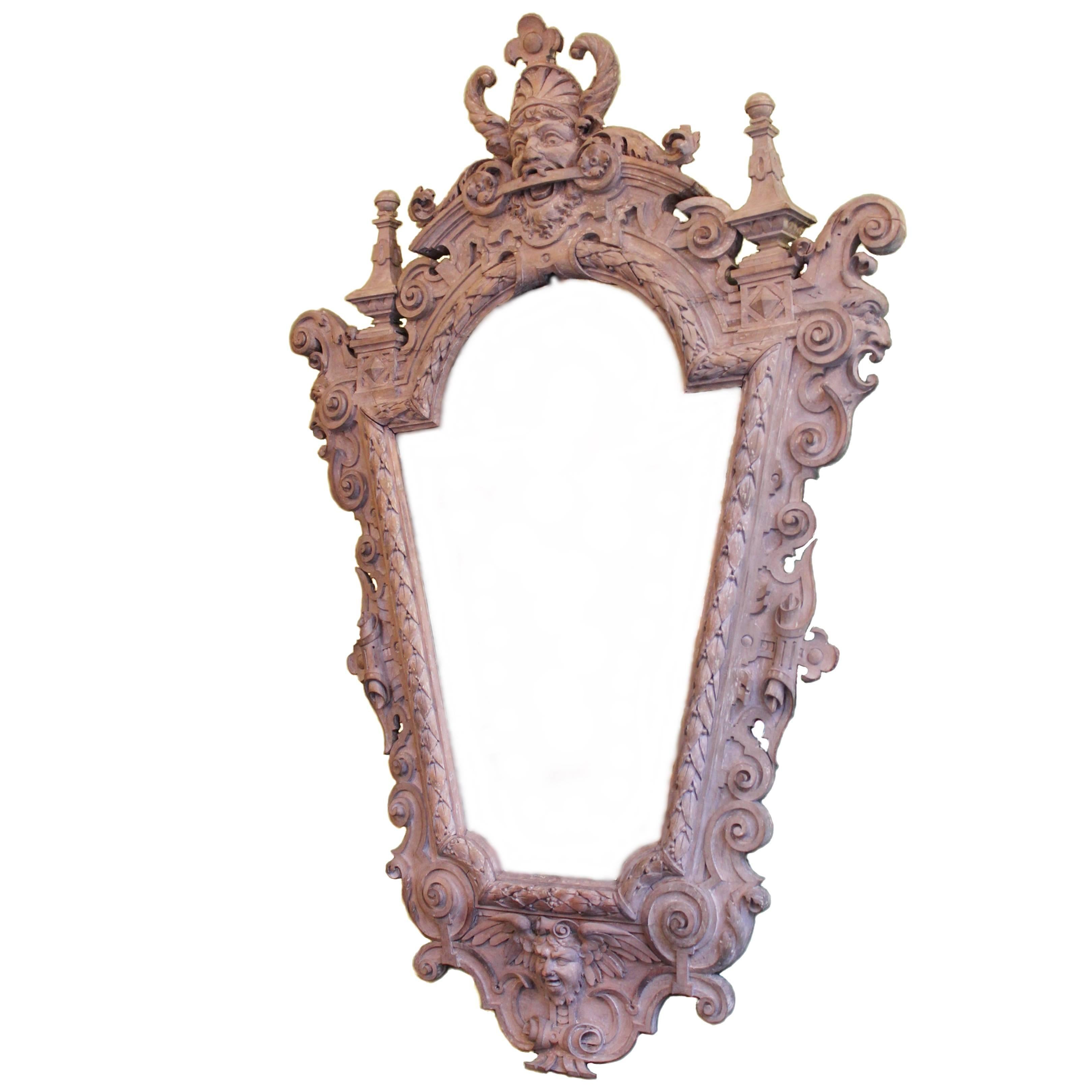 Highly Carved and Painted Italian Baroque-Style Mirror from the 19th Century For Sale