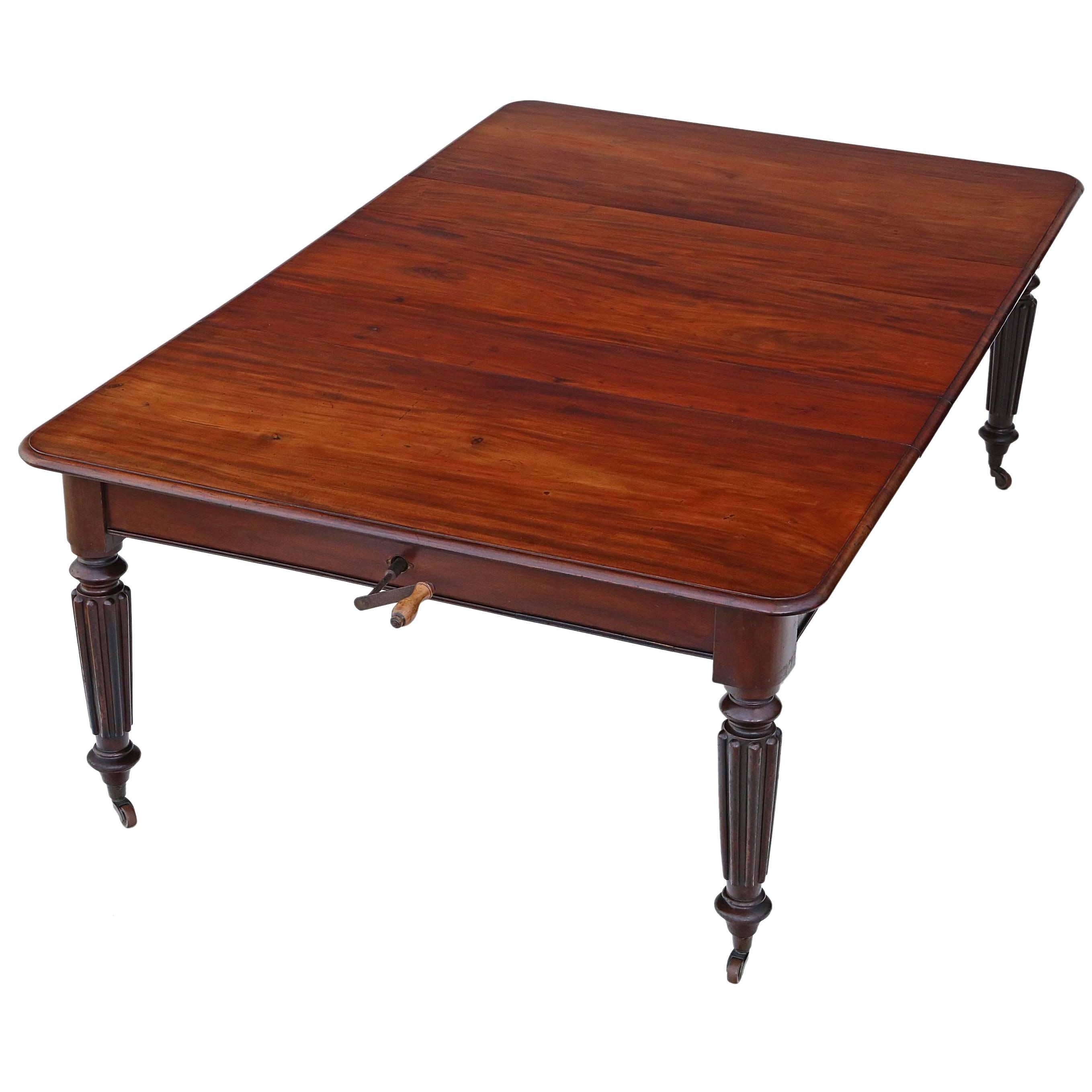 Antique Large Victorian Cuban Mahogany Windout Extending Dining Table For Sale
