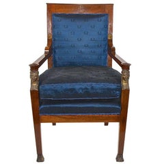 Empire Walnut Parcel-Gilt Armchair, Attributed to Jacob-Desmalter