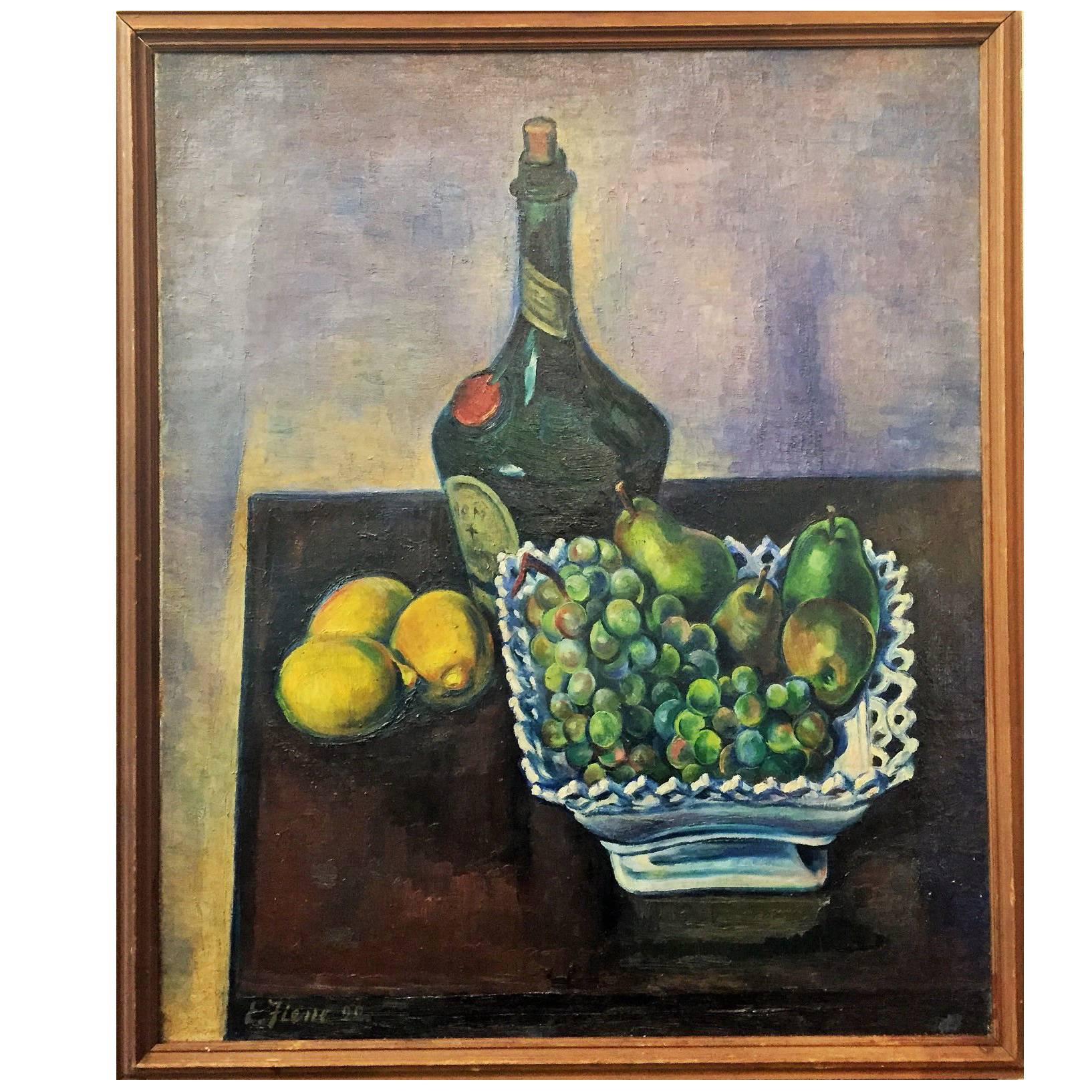 Ernest Fiene, Still Life with Cognac and Lemons Oil on Canvas Painting, 1922