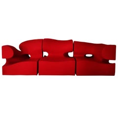 Contemporary Wide Living Room Set / Sofa by Ron Arad in Red Wool, 21st Century