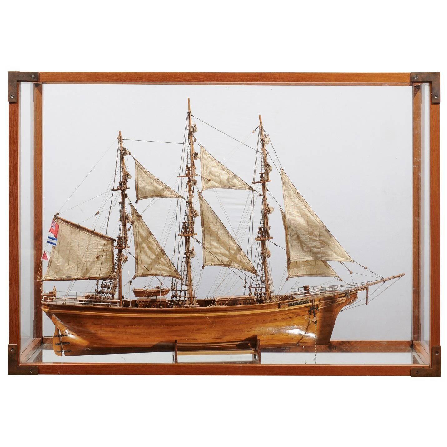 English Late 19th Century Model of the Cutty Sark Ship with Display Case