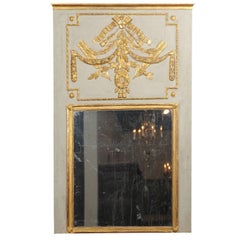 18th Century French Louis XVI Period Painted Trumeau Mirror with Giltwood Motifs
