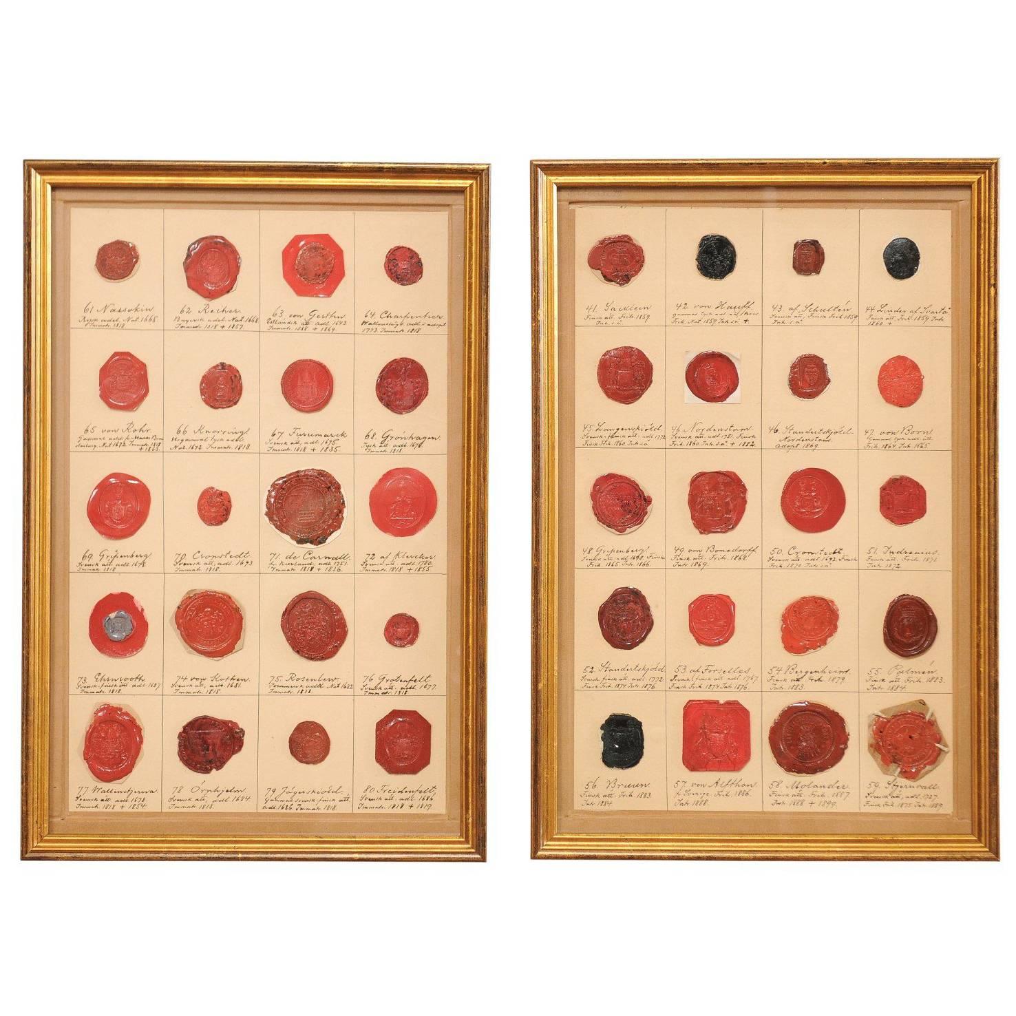 Pair of Original Early 19th Century Swedish Framed Red Seals
