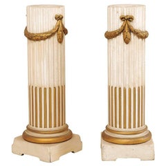 Pair of French Mid-20th Century Painted Cream and Gold Columns with Swag Motif