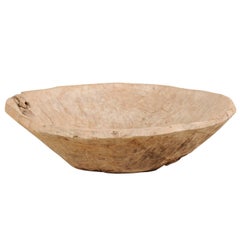Oversized European Rustic Antique Hand-Carved Burl Wood Bowl with Round Shape