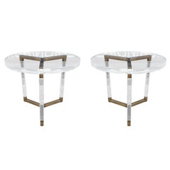Vintage Charles Hollis Jones Solid Brass and Lucite Side Tables "Metric Collection"