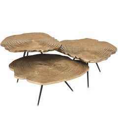 Veining Coffee Table Set of Three in Brass Finish
