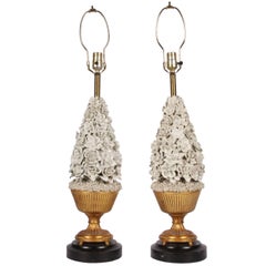 Pair of Porcelain Blanc de Chine Floral Lamps