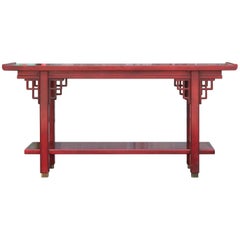 Modern Red Two-Tiered Baker Style Hollywood Regency Console Table