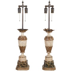 Pair of Italian White-Painted and Gilt Carved Urns Mounted as Lamps 8