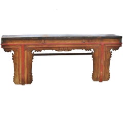 Antique 19th Century Chinese Tribal Console Table Single Board Top