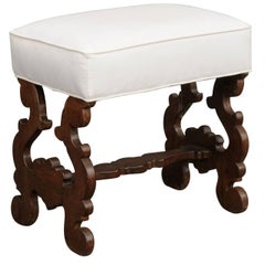 Baroque Revival Petite Spanish Carved Bench with Lyre-Shaped Legs, circa 1880