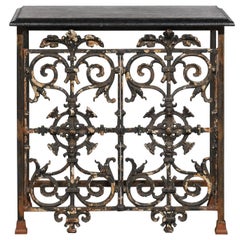 French Wrought Iron Console Table with Black Stone Top from the Mid-20th Century