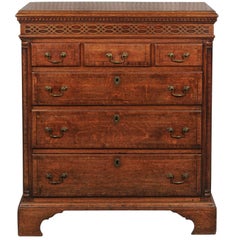 1780 Tall English Georgian Lancashire Six-Drawer Commode with Columns and Frieze