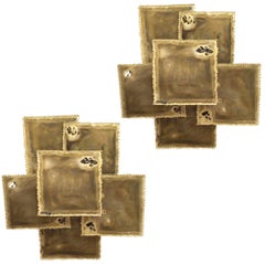 Sven Aage Holm Sorensen Torch Cut Brass Brutalist Sconces, Denmark, 1960s