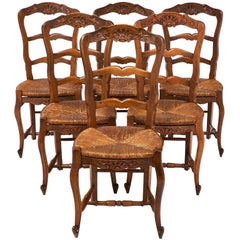 Set of Wicker and Wood French Antique Dining Chairs