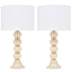 Murano Glass Avventurina and Cream Table Lamps