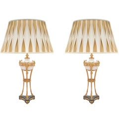 Pair of French 19th Century Louis XVI Style Marble and Ormolu Lamps