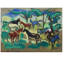 Edgar O. Kiechle, #340, "Horses Grazing" Painting